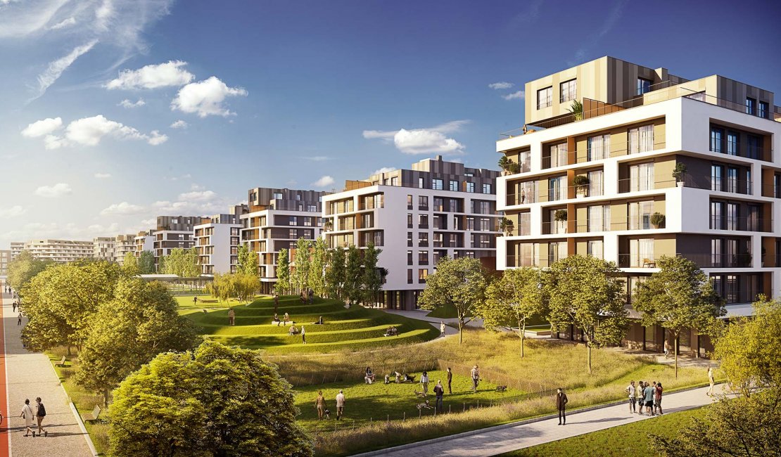 The park in the Mesto zone will be 29,000 m² and features wide picnic areas, a workout playground and a dog run.